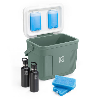 Koelbox 22L groen SET - Tot maximaal 40 uur isolatie - incl. 4 450ml koelelementen en 2 zwarte 500ml thermosflessen