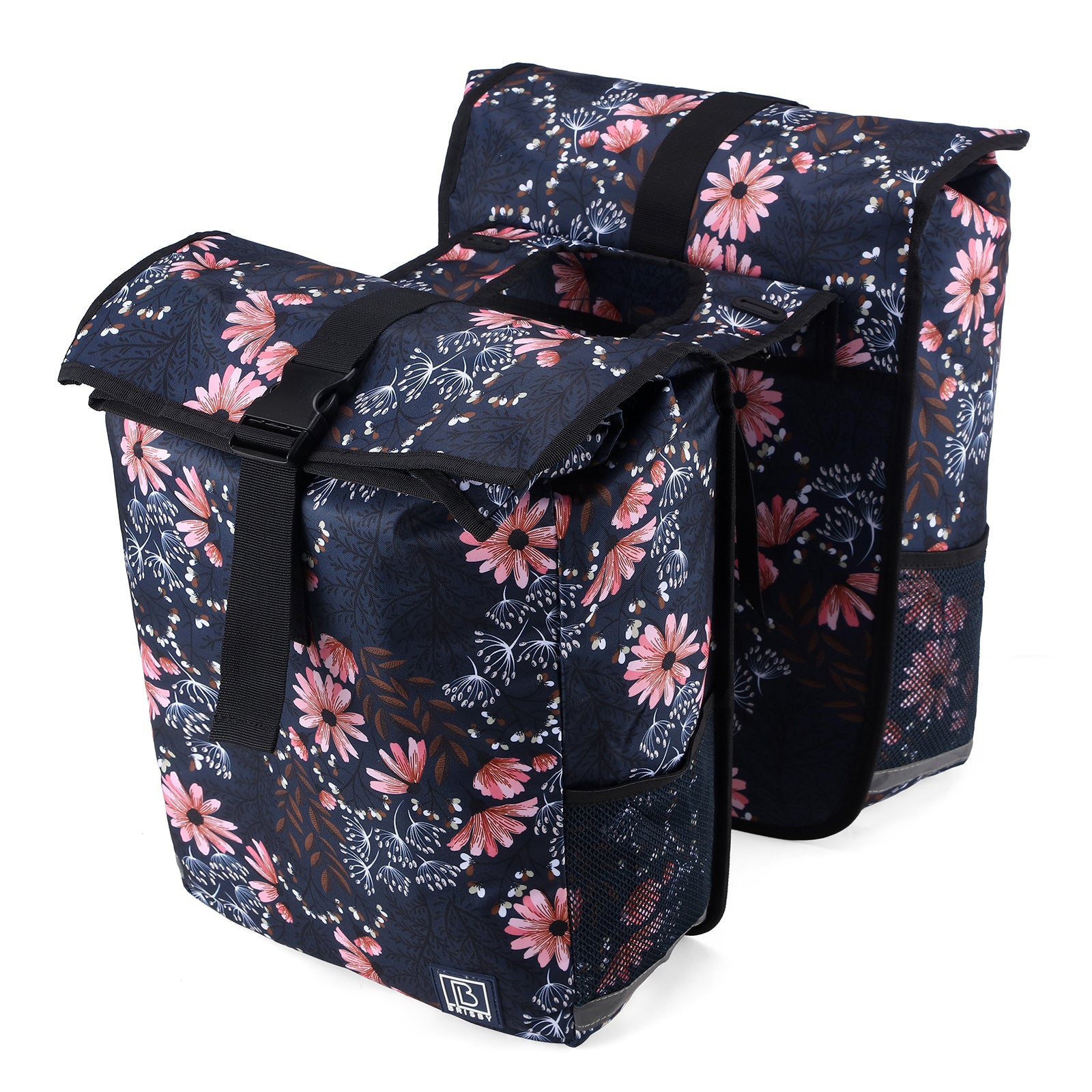 Brisby Dubbele Fietstas Rolltop Zwart 39-48L Waterdicht Geschikt voor Elektrische Fietsen & E-Bike - Japanese Flower