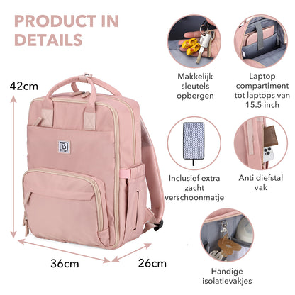 Brisby slijtvaste Luiertas – verzorgingstas – met buggymontage - Soft Pink