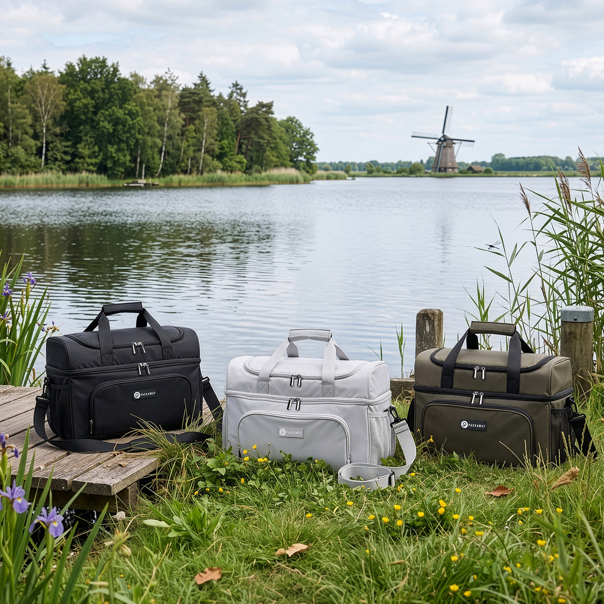 Packaway Koeltas 20L - Lunchtas - Inclusief 4 Koelelementen - Dubbel Compartiment - 4-Laags Geïsoleerd - Waterafstotend - Signature Black