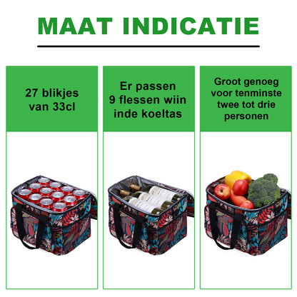 Koeltas 15L jungle - lunchtas - 4-laags geïsoleerd - opvouwbaar - incl. 2 gratis koelelementen en draagband