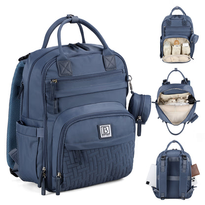 Brisby Premium Luiertas – Uitgebreide en Functionele Verzorgingstas – met buggymontage – Anti Diefstal Vakken - Reistrolley Sleeve - Inclusief verschoonmatje t.w.v.15,99 euro en speenhouder - Levenslange Garantie - Nordic Blue
