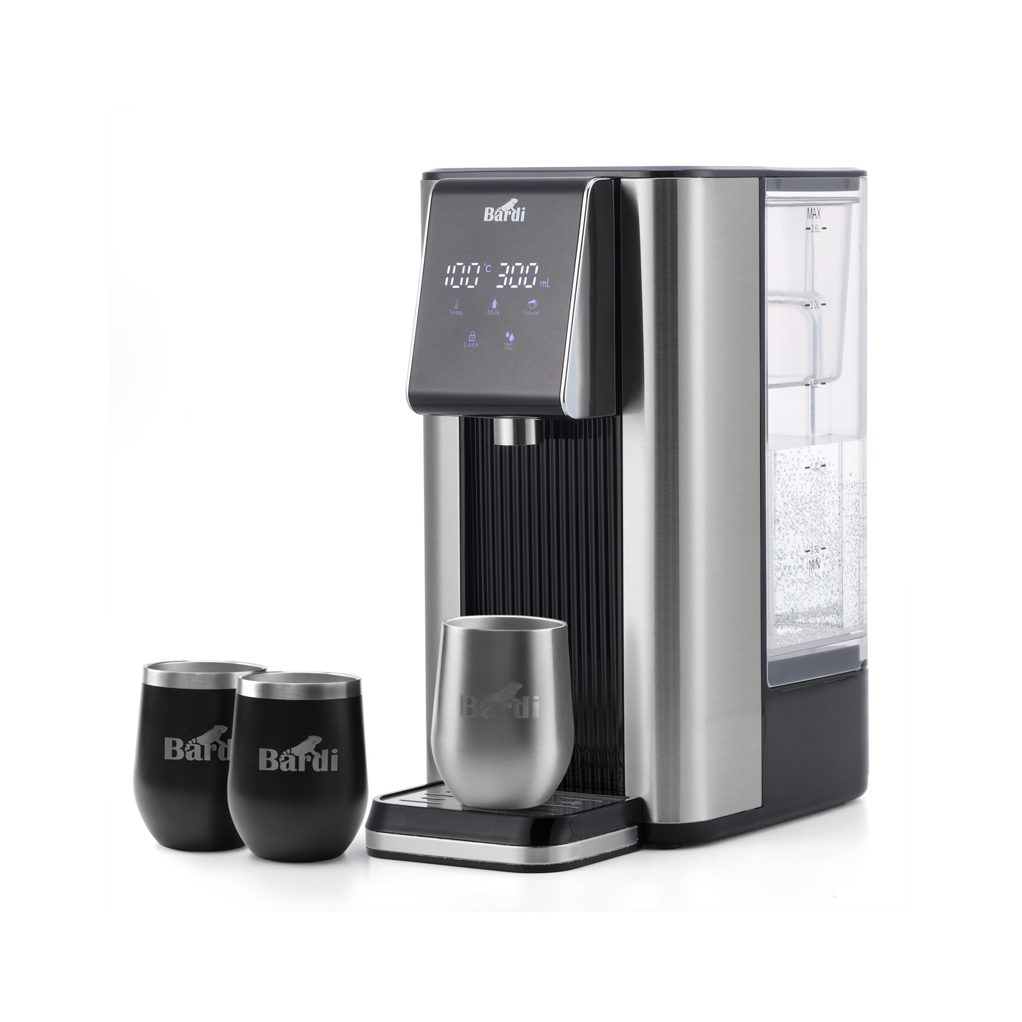 Bardi Heetwaterdispenser 2,6L set - incl. 3 thermoscups + onderzetter - instant-heating - 6 temperatuurstanden