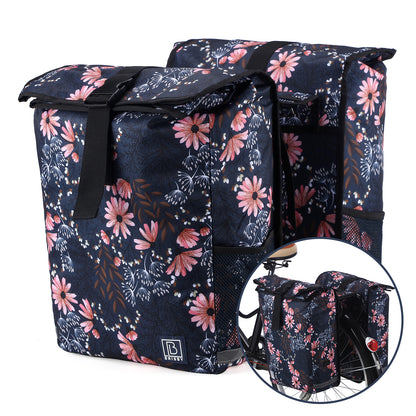 Brisby Dubbele Fietstas Rolltop Zwart 39-48L Waterdicht Geschikt voor Elektrische Fietsen & E-Bike - Japanese Flower
