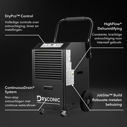 Dryconic luchtontvochtiger 50L - professionele bouwdroger - continue afvoer - 5,5L watertank