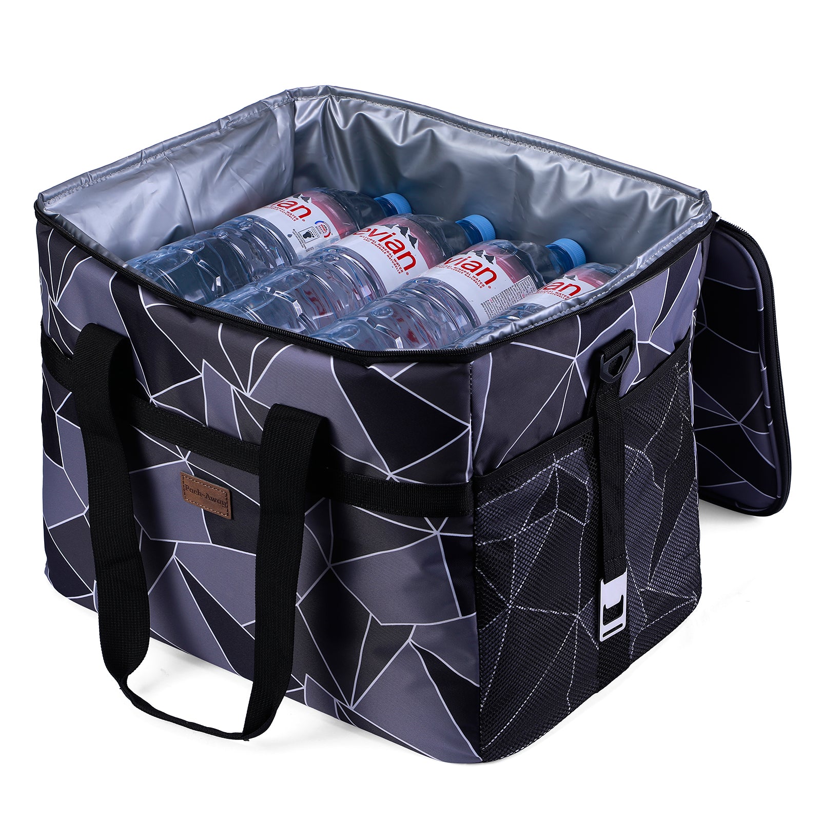 Koeltas 40L abstract grijs en zwart - lunchtas - opvouwbaar - 4-laags geïsoleerd - incl. 6 gratis koelelementen en draagband