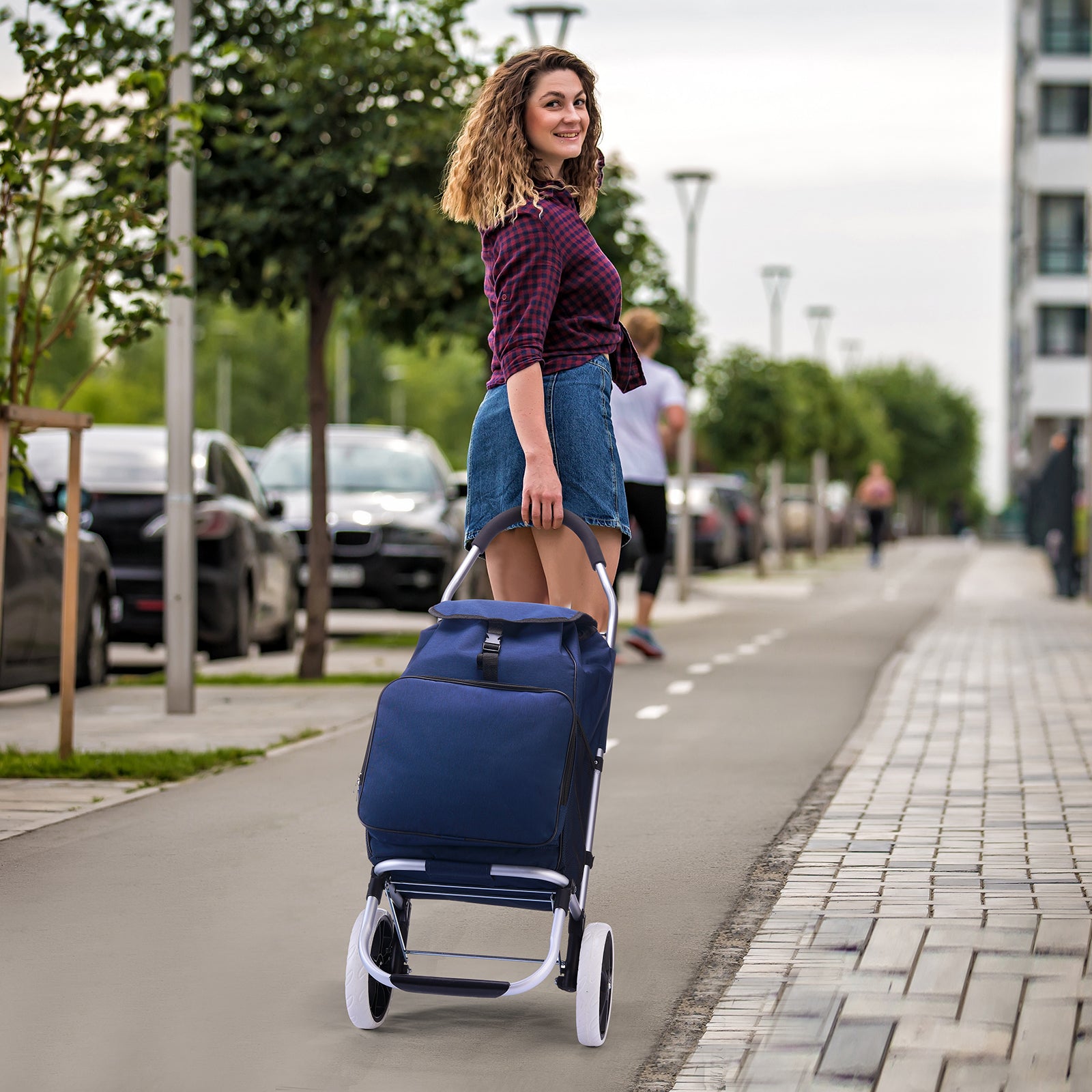 Boodschappentrolley 45L blauw - winkelwagen ophanging - opvouwbaar - telescopisch handvat