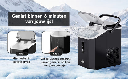 Bardi 1.1L - Nugget IJsblokjesmachine Square - Crushed Ice Maker met IJsschep - 15kg/24 uur - Ijsblokjesmaker - Met Luxe Thermosbeker - Zwart met citruspers zwart