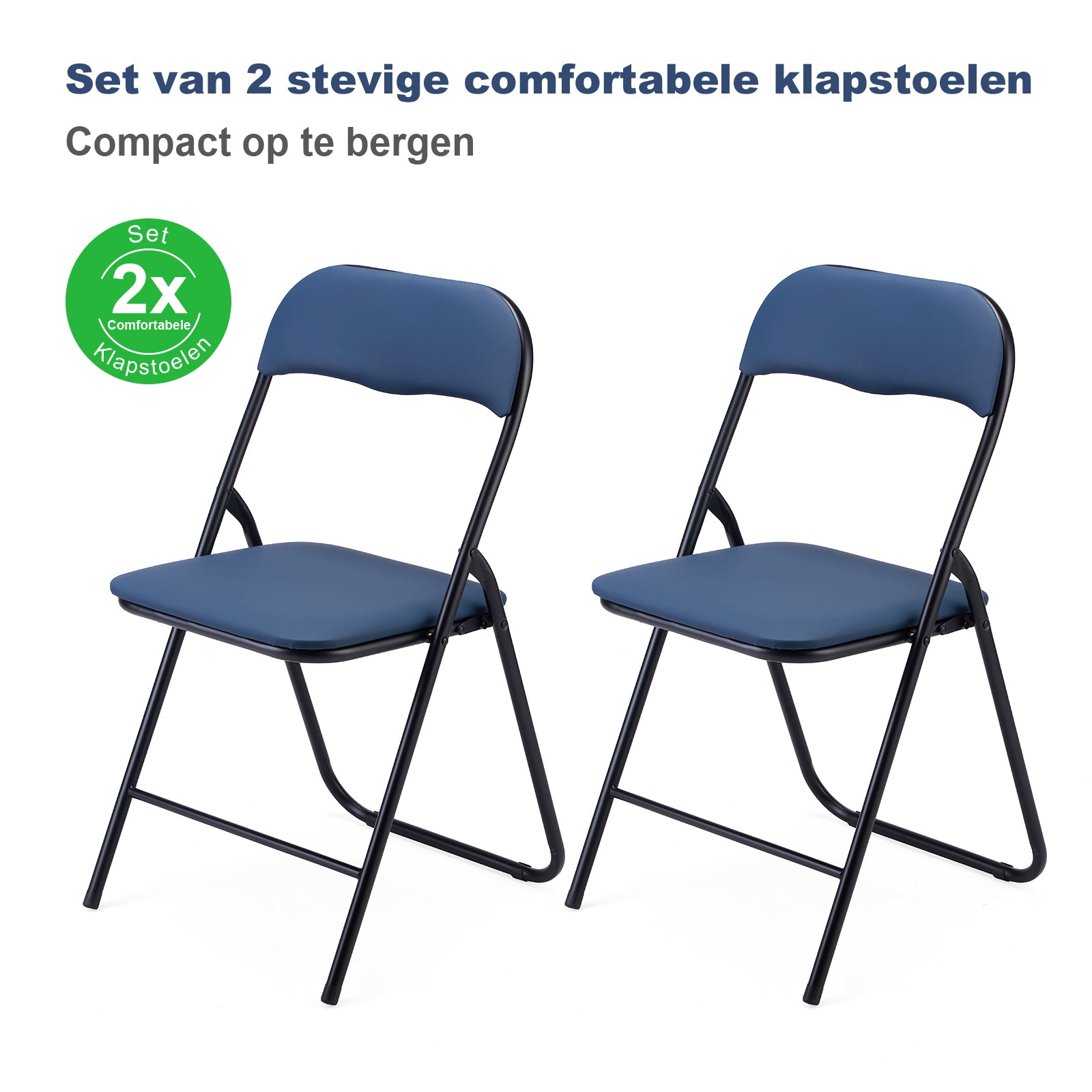 2-delige klapstoelenset - blauw - 100kg draagkracht - 43 x 38 x 87 cm