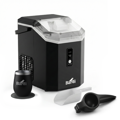Bardi 1.1L - Nugget IJsblokjesmachine Square - Crushed Ice Maker met IJsschep - 15kg/24 uur - Ijsblokjesmaker - Met Luxe Thermosbeker - Zwart met citruspers zwart