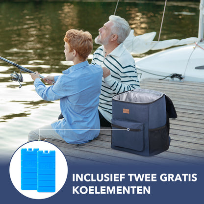 Koeltas rugzak 25L blauw - Waterafstotend - anti diefstal vak - 4 laags geïsoleerd - Incl. 2 gratis koelelementen en gratis flessenopener