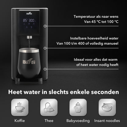 Bardi Heetwaterdispenser 2,6L zwart - incl.thermoscup + onderzetter - instant-heating - 6 temperatuurstanden