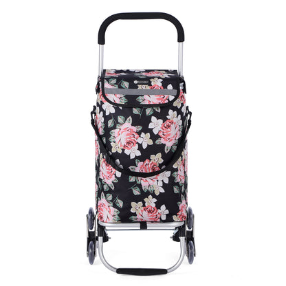 Packaway Boodschappentrolley met Trapwielen 40 Liter - Opvouwbare Boodschappenwagen met ruim Koelvak - Black Flower