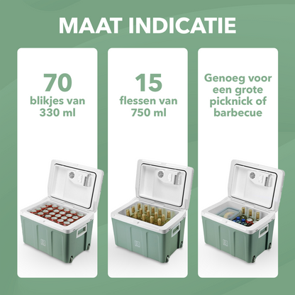 Elektrische koelbox 40L groen SET - Incl. 8L passieve koelbox - incl. divider en koelelementen - AC/DC 12V, 220/230V