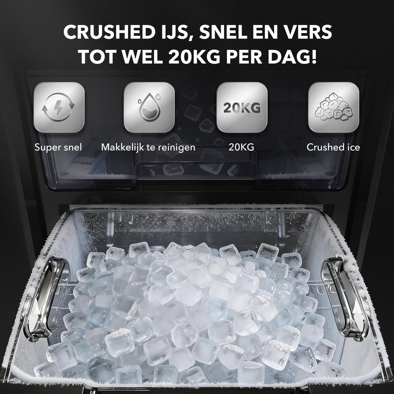 Bardi 1,8L Deluxe Ijsblokjesmachine Zwart - Crushed ICE machine - Nugget IJsblokjesmachine - LED Verlichting - 20Kg/24 uur. inclusief Thermosbeker - RVS/ZWART met citruspers ZWART