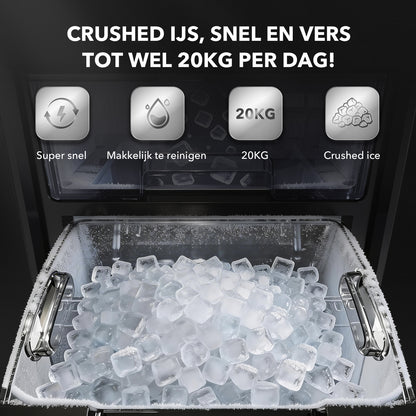 Bardi 1,8L Deluxe Ijsblokjesmachine Zwart - Crushed ICE machine - Nugget IJsblokjesmachine - LED Verlichting - 20Kg/24 uur. inclusief Thermosbeker - RVS/ZWART met citruspers ZWART