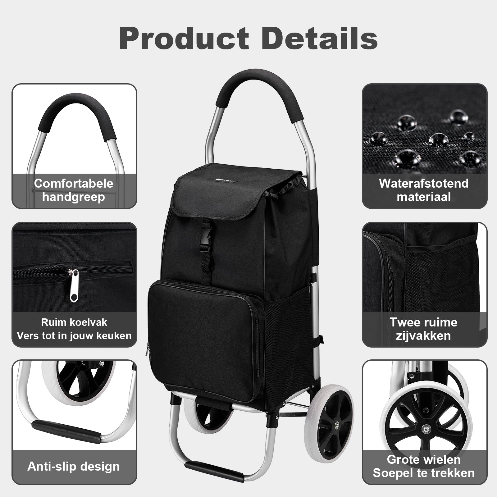 Shopping trolley 45L black - shopping trolley suspension - foldable - telescopic handle