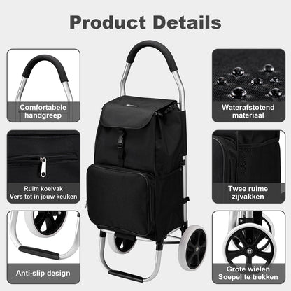 Shopping trolley 45L black - shopping trolley suspension - foldable - telescopic handle