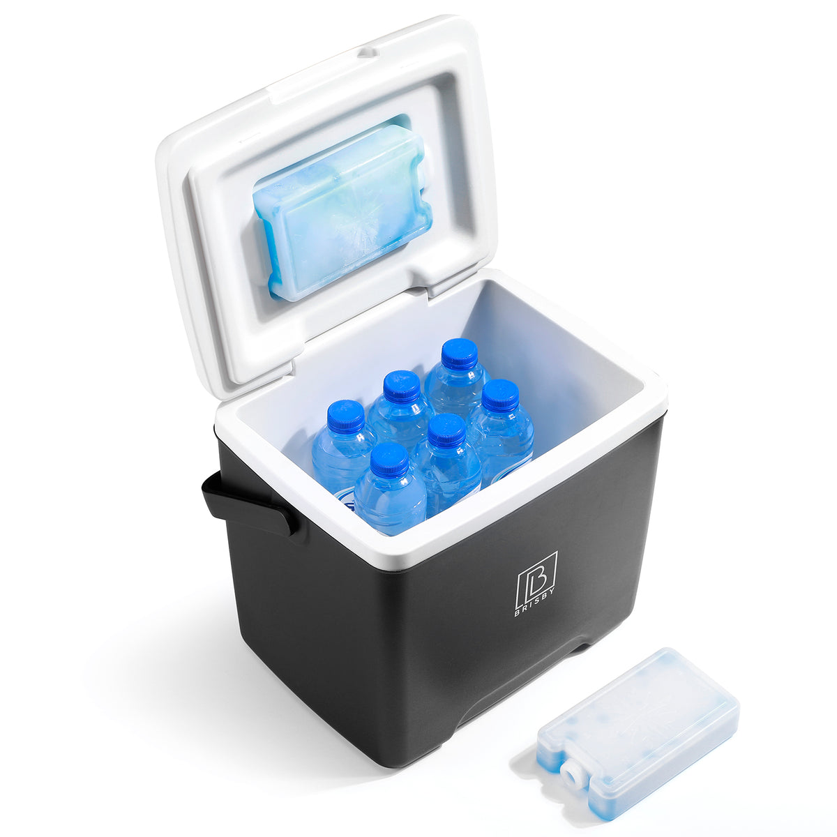 Brisby Koelbox - Frigobox - 13L- Zwart- Tot maximaal 40 uur isolatie - Incl. 2 dikke koelelementen van 450ml - Met koelelementen vergrendeld in deksel en Brisby 500ml Zwarte Dubbelwandige Thermosfles
