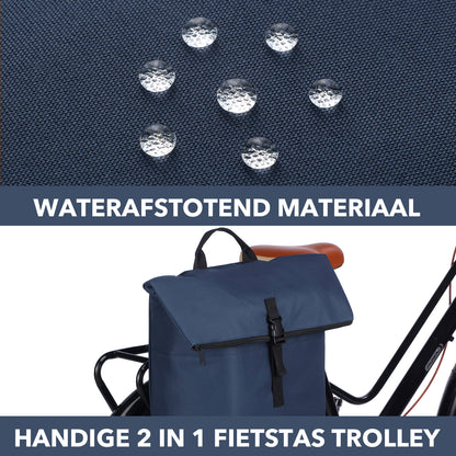 Fietstrolley Tas 2-in-1 Fietstas en Trolley Zwart 18-28L Laptopvak Verstelbare Hendel Bevestigingssysteem - Blauw