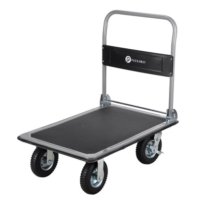 Packaway Professionele Opvouwbare Transportwagen 350 kg – Transportkar met Rubberen Luchtbanden – Rem – Antislip Laadplateau