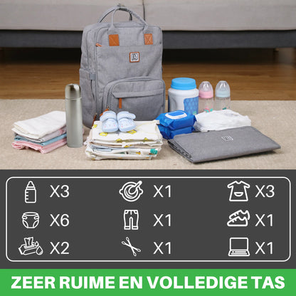 Original slijtvaste luiertas lichtgrijs - Verzorgingstas - incl. buggymontage en verschoningsmat