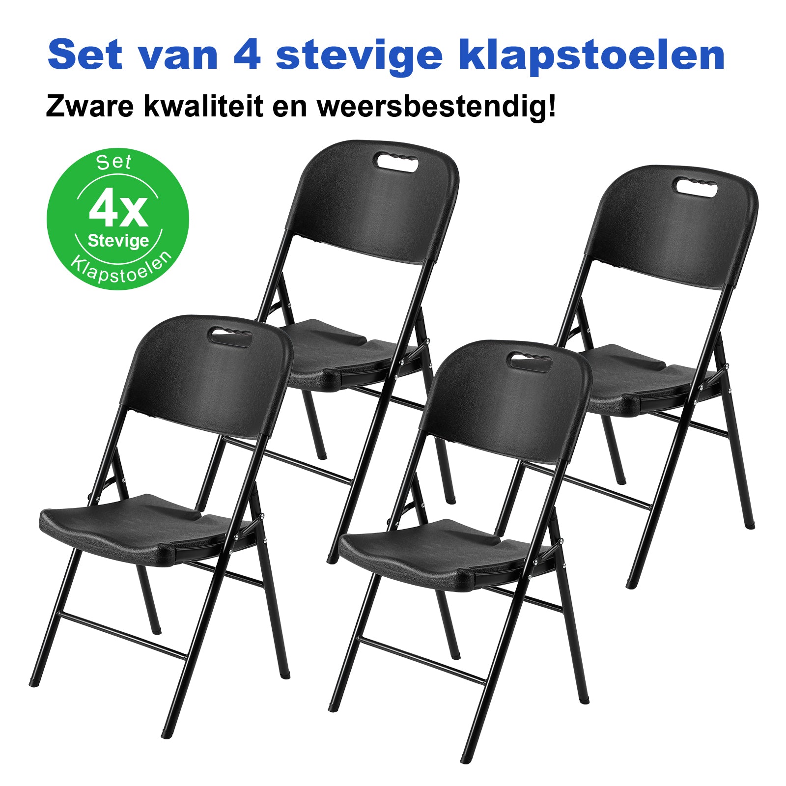 Bardi 4 Delige Klapstoelenset – Vouwstoelenset Zware Kwaliteit, Weersbestending 47 x 54 x 87 cm. – Zwart