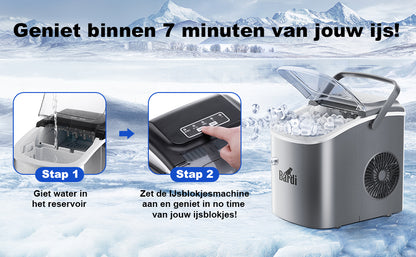 Bardi Deluxe IJsblokjesmachine 1,2L RVS - Zelfreinigingsfunctie - ijsblokmaker met ijsschep - Incl. luxe thermosbeker en ijsschep