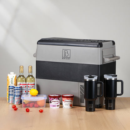 Brisby Compressor koelbox 49,5L grijs + 8L koelbox zwart set - incl. 2x 1,2L thermosbekers