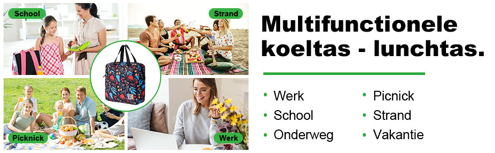 Koeltas 7L night flower - Lunchtas - 4-laags geïsoleerd - 2 gratis koelelementen - incl. schouderband