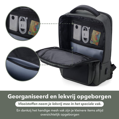 Brisby Rugzak Pro 1 – Laptoprugzak tot 15,7 inch voor Werk, School en Reizen – Waterafstotend – Met Tabletvak, Antidiefstalvak en Trolleysleeve - Groen