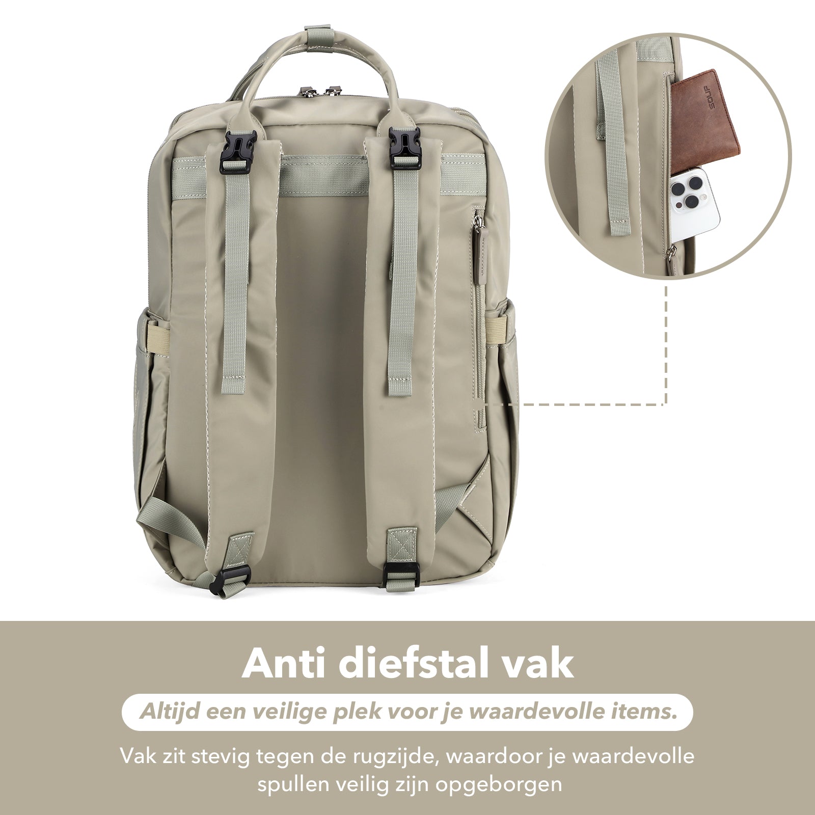 Brisby slijtvaste Luiertas – verzorgingstas – met buggymontage - Mist Green
