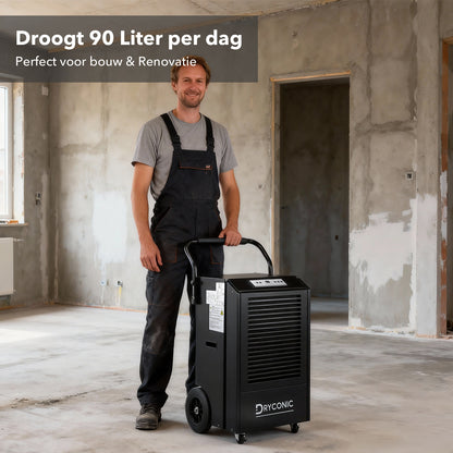 Dryconic Bouwdroger 90L - Professionele luchtontvochtiger - ContinuousDrain® - Auto-Defrost - JobSite™ metalen behuizing - Extra grote luchtinlaat