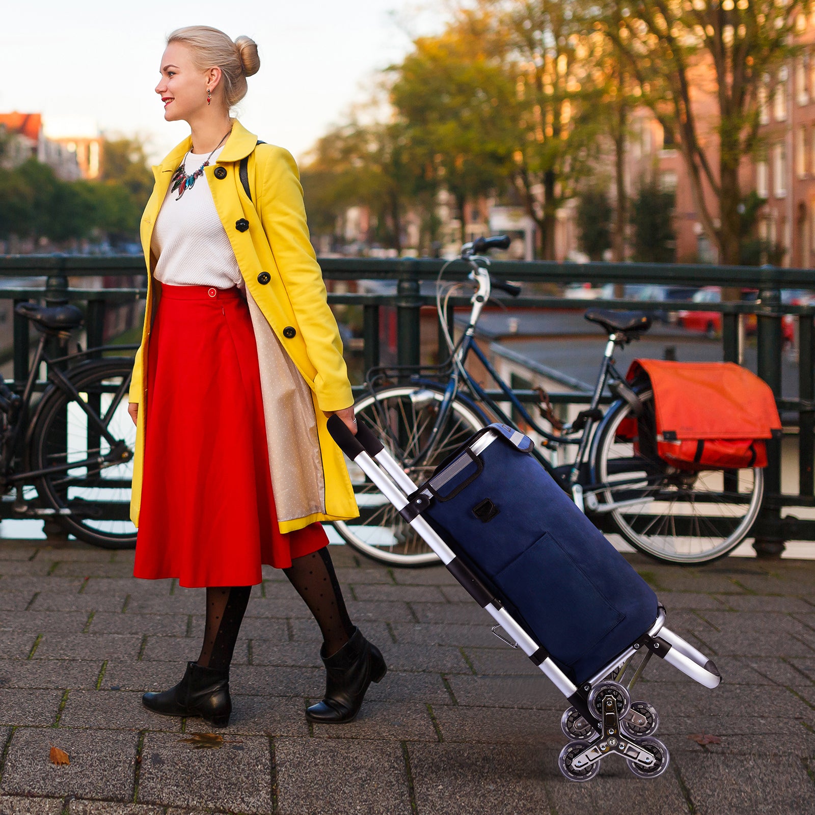 Boodschappentrolley met trapwielen 40L blauw - winkelwagen ophanging - opvouwbaar - telescopisch handvat