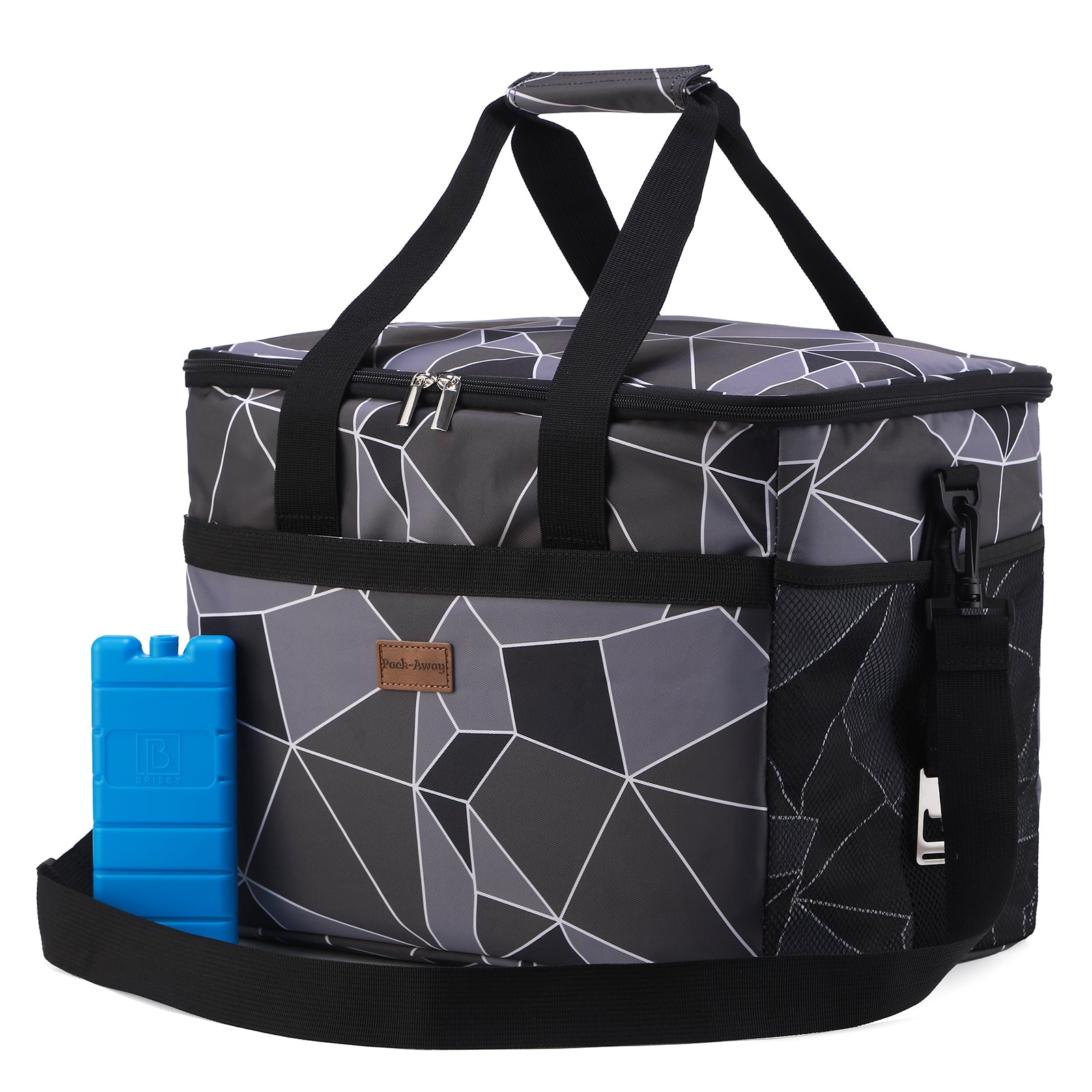 Koeltas 30L abstract grijs en zwart - lunchtas - opvouwbaar - 4-laags geïsoleerd - incl. 4 gratis koelelementen en draagband