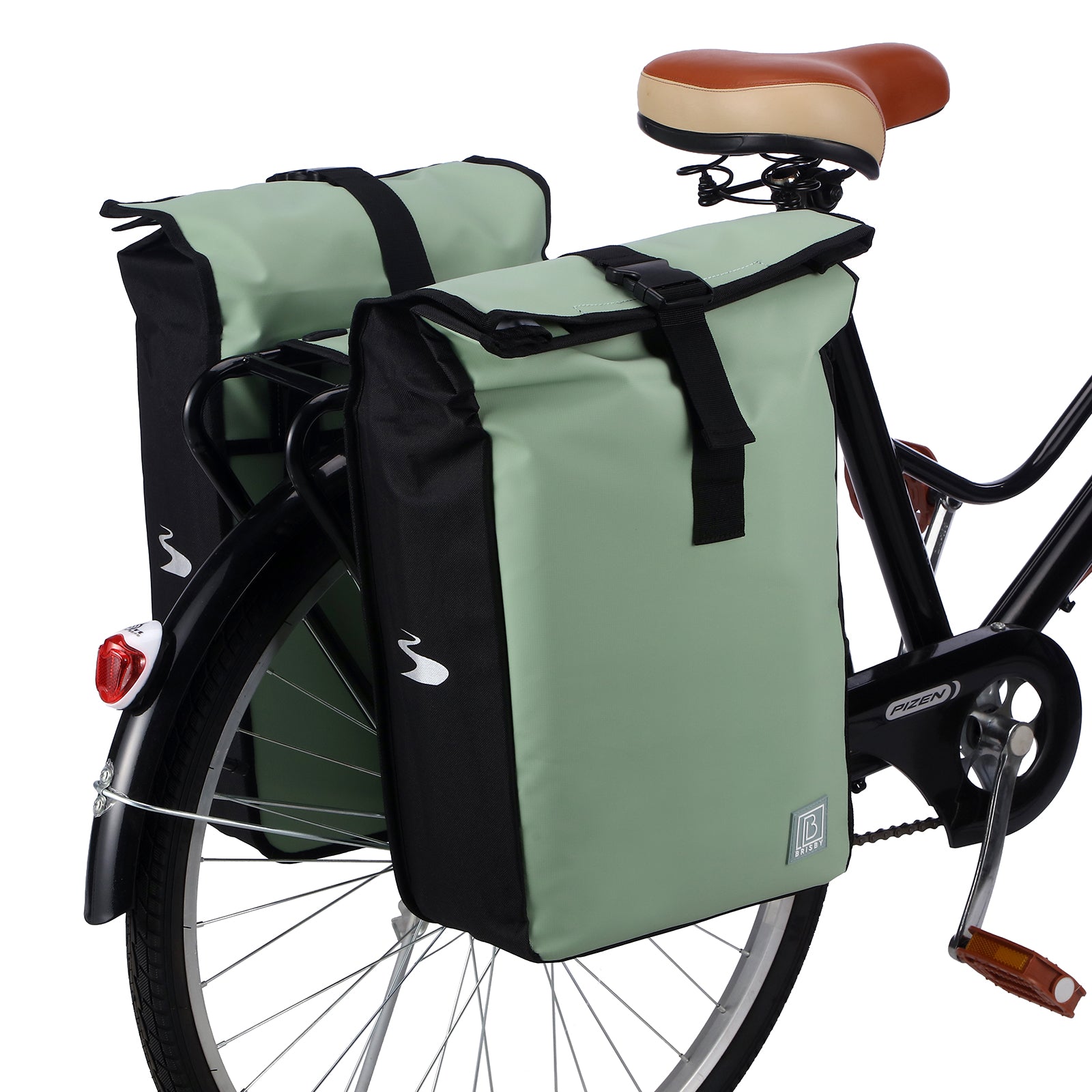 Brisby Dubbele Fietstas Rolltop Zwart 39-48L Waterdicht Geschikt voor Elektrische Fietsen & E-Bike - Groen