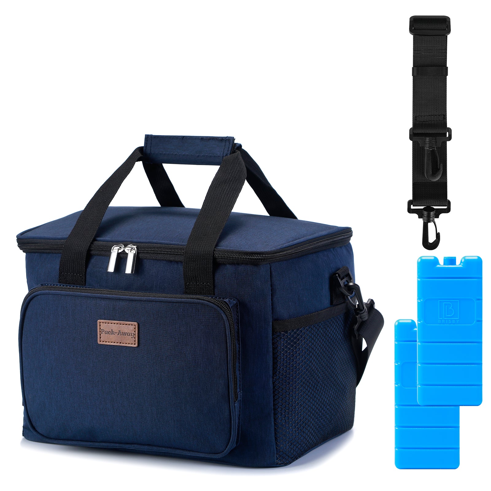 Koeltas 15L donkerblauw - lunchtas - 4-laags geïsoleerd - opvouwbaar - incl. 2 gratis koelelementen en draagband