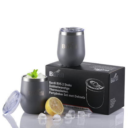 Bardi IJsblokjesmachine set 1,6L RVS - incl. 3 thermoscups grijs en ijsschep