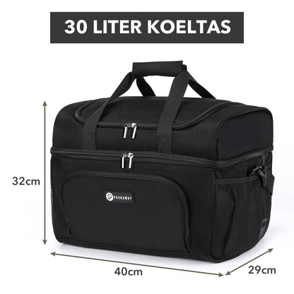Packaway Koeltas 30L - Lunchtas - Inclusief 4 Koelelementen - Dubbel Compartiment - 4-Laags Geïsoleerd - Waterafstotend - Signature Black