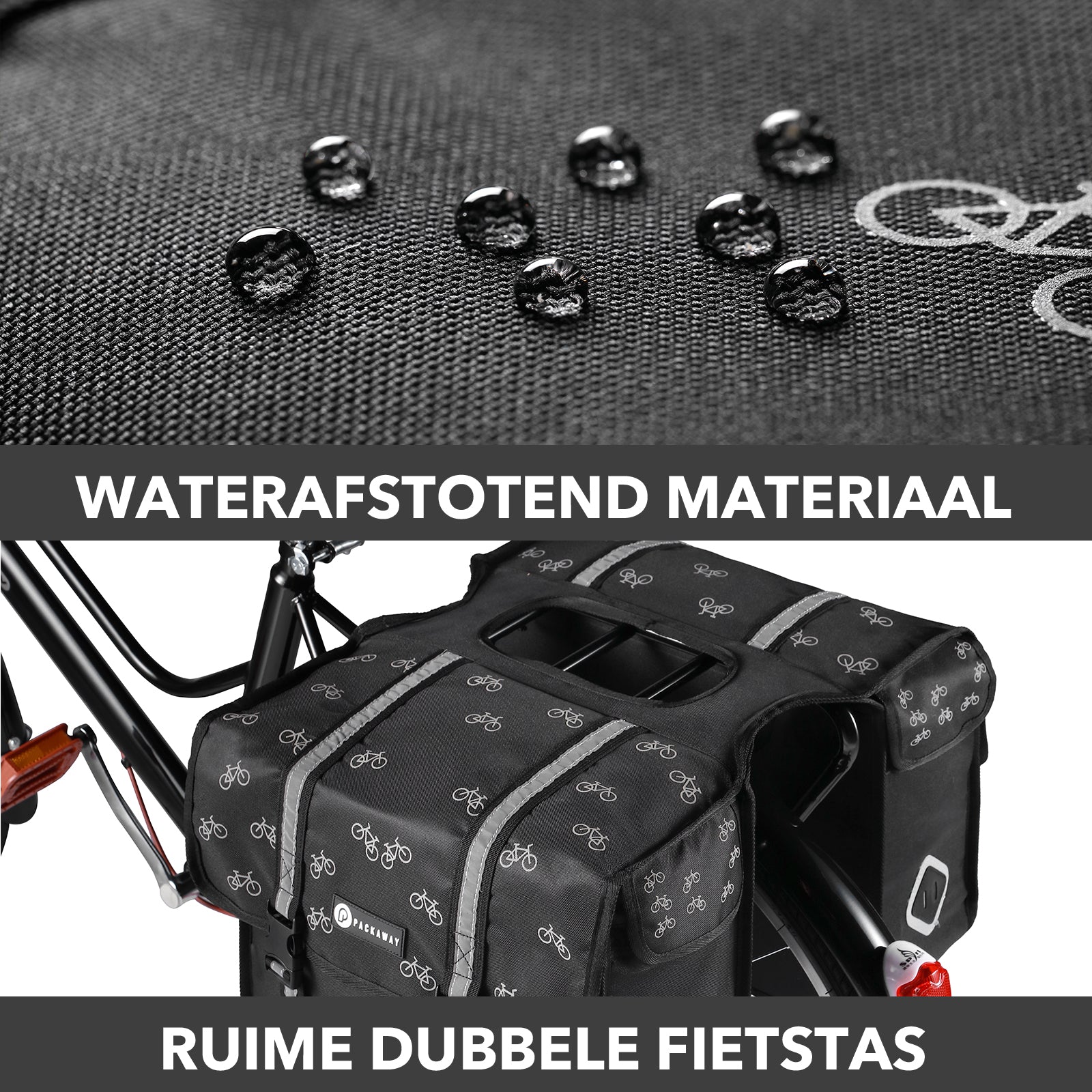 Packaway Dubbele Fietstassen met koelvak - Uitneembare koelzak- Waterdicht-Fietspatroon-36L-Zwart