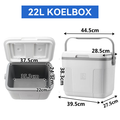 Brisby Koelbox 22L wit + 2 thermosflessen 0,5L set -  incl. 4 koelelementen