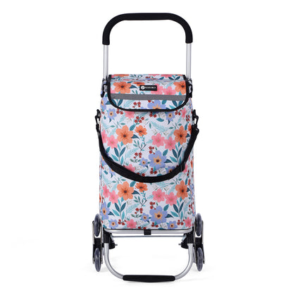 Packaway Boodschappentrolley met Trapwielen 40 Liter - Opvouwbare Boodschappenwagen met ruim Koelvak - Pastel Blossom