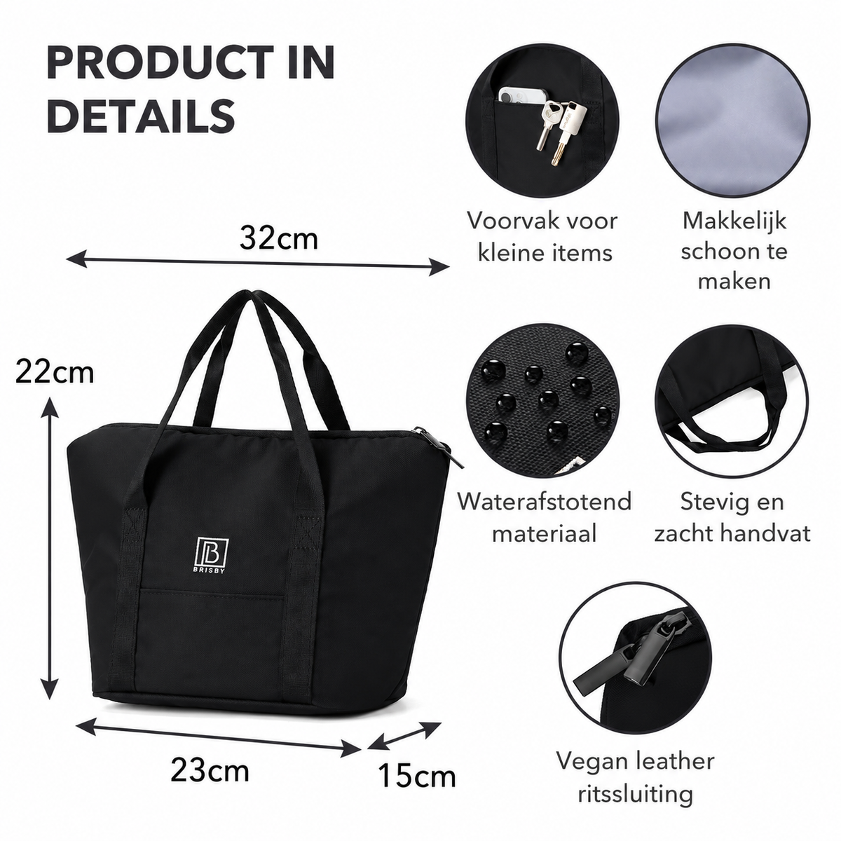 Brisby Koeltas Lunchtas 6L – 4-Laags Geïsoleerd – Inclusief 2 Koelelementen – Waterafstotend – Voor Werk, School & Onderweg – Zwart
