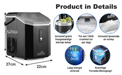 Bardi Nugget IJsblokjesmachine Square 1,1L zwart - 15 kg/24 uur - incl. thermosbeker
