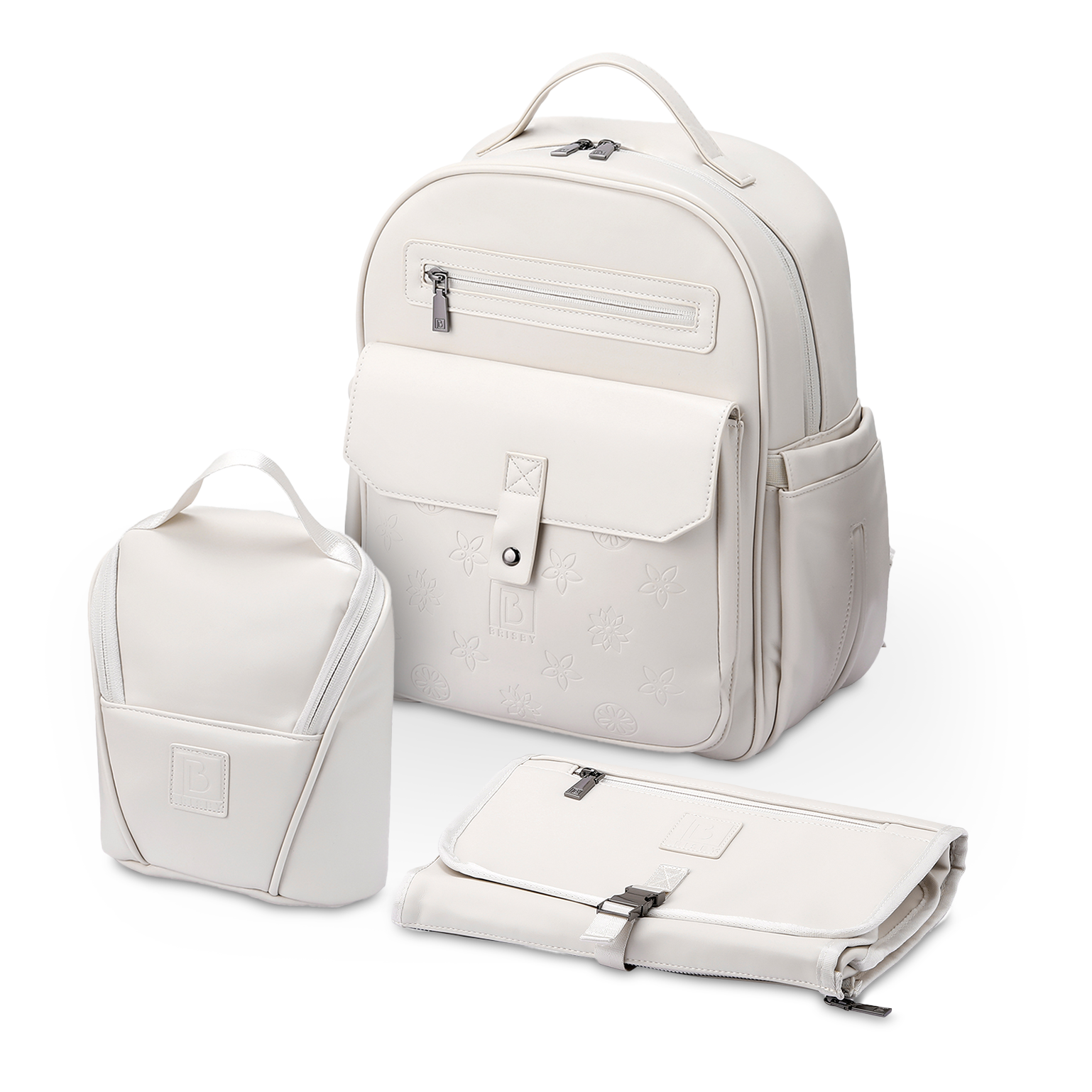 Venezia diaper bag and backpack cream - nursing bag - hard-wearing - incl. buggy/pram hooks, changing mat and cool bag - PU leather