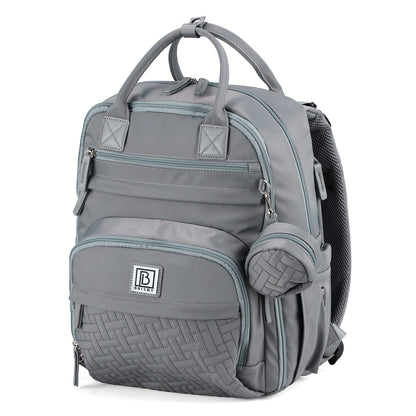 Brisby Premium Luiertas – Uitgebreide en Functionele Verzorgingstas – met buggymontage – Anti Diefstal Vakken - Reistrolley Sleeve - Inclusief verschoonmatje t.w.v.15,99 euro en speenhouder - Levenslange Garantie - Misty Grey
