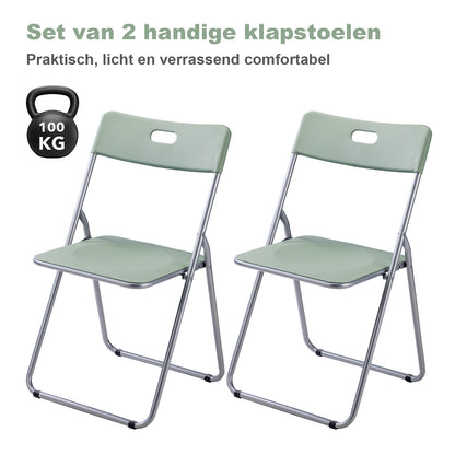 2-delige klapstoelenset stevige kwaliteit groen - weersbestending - 100 kg draagvermogen - 44 x 45 x 79 cm