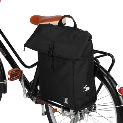 Fietstrolley Tas 2-in-1 Fietstas en Trolley Zwart 18-28L Laptopvak Verstelbare Hendel Bevestigingssysteem - Zwart