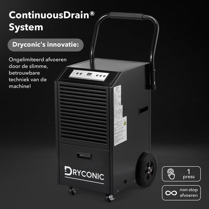 Dryconic Bouwdroger 70L - professioneel - 5,5L watertank - ContinuousDrain - Auto-Defrost - JobSite metaal