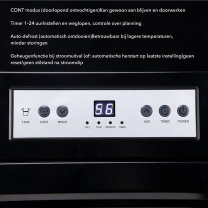 Dryconic Bouwdroger 70L - professioneel - 5,5L watertank - ContinuousDrain - Auto-Defrost - JobSite metaal